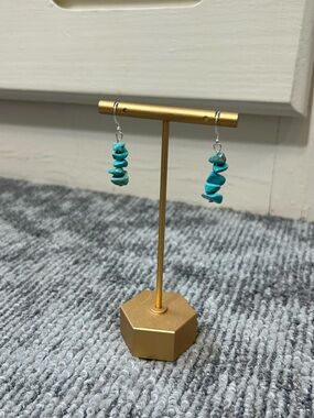 Turquoise Stone Rock Chunk Stack Dangle Silver Southwest Country Earrings✨